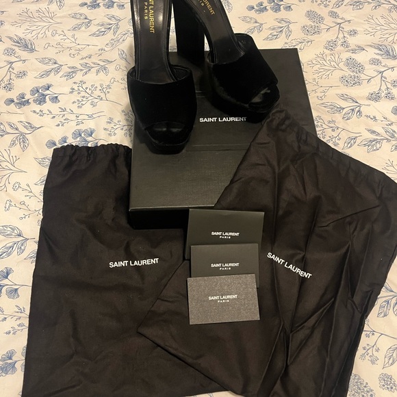 Saint Laurent Black Velvet Heels - Picture 1 of 5